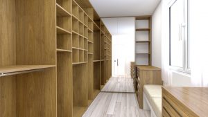Vestidor a medida acabado en Roble barnizado. Carpintería